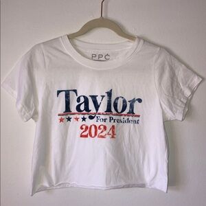 PPC PURPLE Unisex White Cropped T-Shirt “Taylor for President” 100% Cotton MED